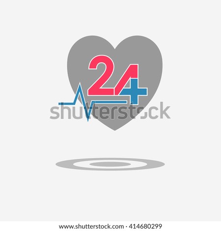 Twenty four available medical help icon.Heart shape. Flat trendy modern vector illustration