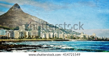 Landscape with Seapoint and Signal Hill in Cape Town Royalty-Free Stock Photo #414721549