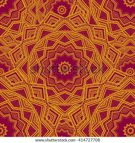 Vector nature seamless pattern with abstract ornament. Vector round mandala in childish style. Ornamental doodle background.