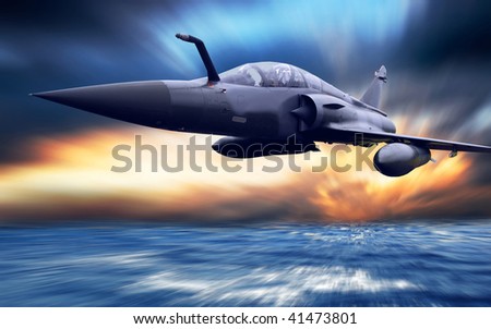 Military airplan on the speed