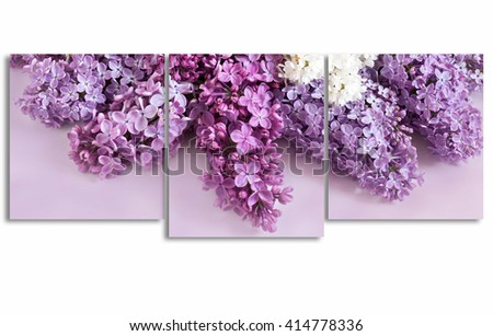 Floral canvas collage, lilac flowers posters for interior decor