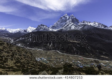Himalayas village view on blue sky