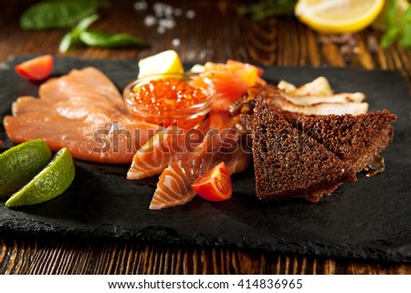 Cured FIsh with Lime, Bread and Salmon Roe