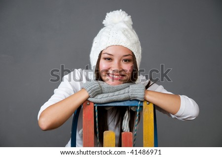 beautiful asian girl in winter clothing