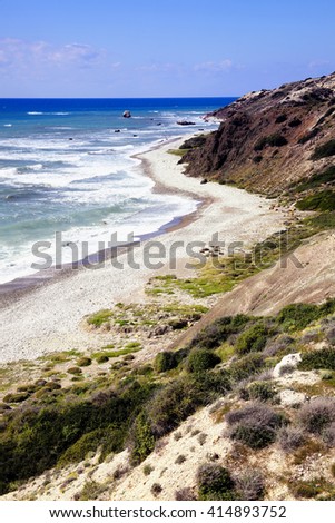 The Mediterranean island country of Cyprus coastline with the Mediterranean sea