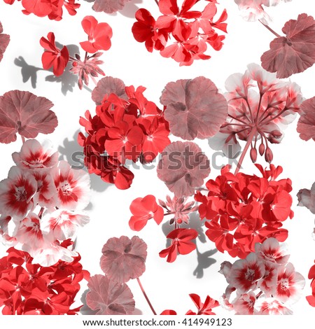 Floral pattern flowers background. Realistic photo collage with special soft focus and color effect - clip art floral backdrop. Flowers branch and bouquets geranium.