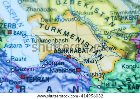 Photo of a map of Turkmenistan and the capital Ashkhabad .