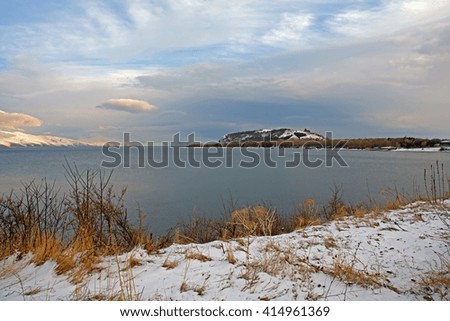 a peninsula in Lake Sevan with Sevanavank monastery on it, Armenia.
Perfect background for a text