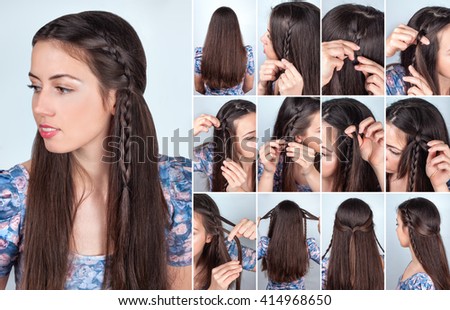 tutorial photo backstage of simple braided hairstyle for long loose hair