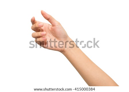 Woman hand isolated on white background , hold or catch Royalty-Free Stock Photo #415000384