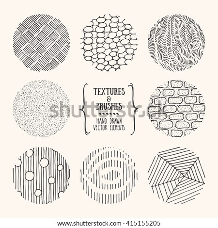 Hand drawn textures and brushes. Artistic collection of design elements: tribal patterns, geometric ornaments, abstract lines made with ink. Isolated vector.