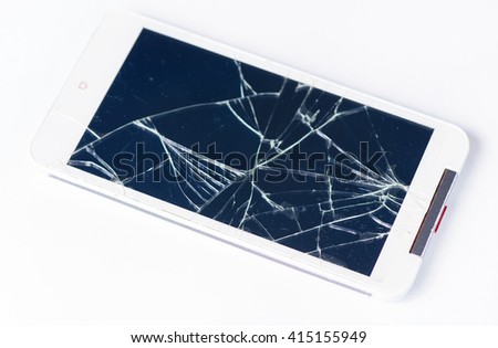 broken screen smart phone closeup