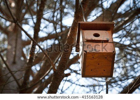 A birdhouse set for songbirds to construct the nest inside it.
