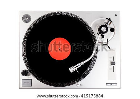 Vinyl player with a vinyl disk on a white background Royalty-Free Stock Photo #415175884