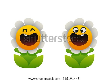 cartoon flower smiling two types fun chamomile