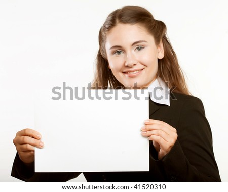 young business woman holding empty white board