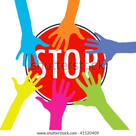 vector version of colorful hands on stop sign concept