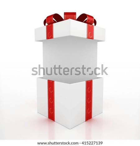 Open Gift Box with White Display Background | 3D illustration | With Red & Gold Ribbon