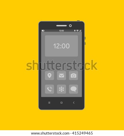 Smartphone with necessary application icons on screen. Flat vector illustration.