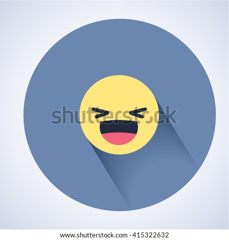 Smiling emoticon with open mouth and smiling eyes. Flat style. Shadows. Facebook new emotion smiles. 