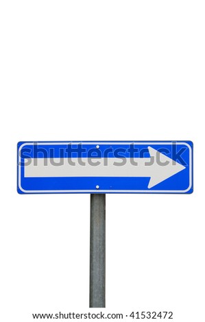 One way road sign, right direction on a white background