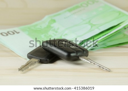 The image of car keys on a euro banknotes 