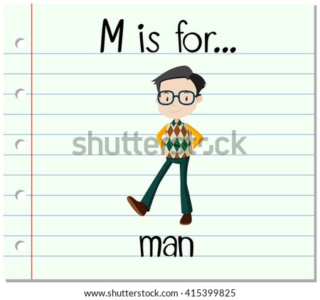 Flashcard letter M is for man illustration