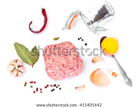 Chopped Meat on White Background Studio Photo