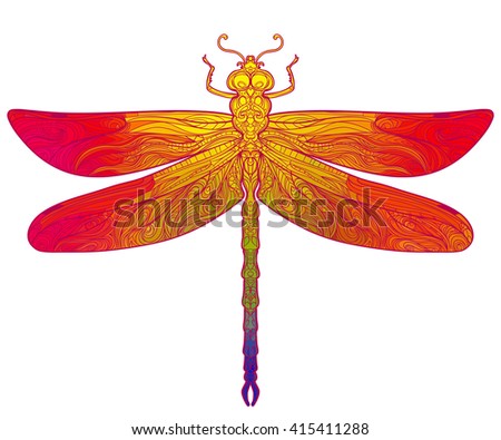 Zentangle stylized dragonfly. Ethnic patterned vector illustration. African, indian, totem, tribal, zentangle design. Sketch for tattoo, posters, t-shirt print, fabric design. Elegant decoration.