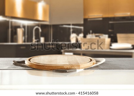blurred brown kitchen interior space and free space for your food and kitchen desk top 