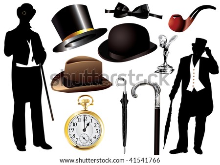 Vector Victorian gentleman set with objects and silhouette Royalty-Free Stock Photo #41541766