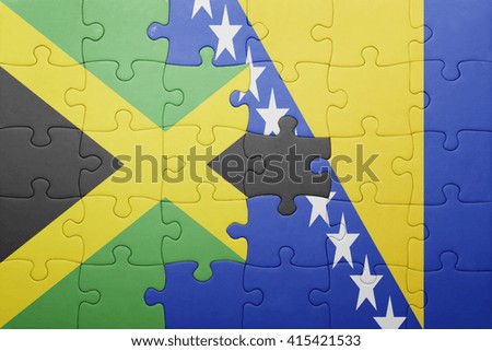 puzzle with the national flag of bosnia and herzegovina and jamaica . concept