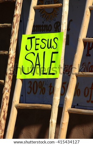 sign Jesus /Jesus/ sign outside a store in Argentina  saying:Jesus sale 