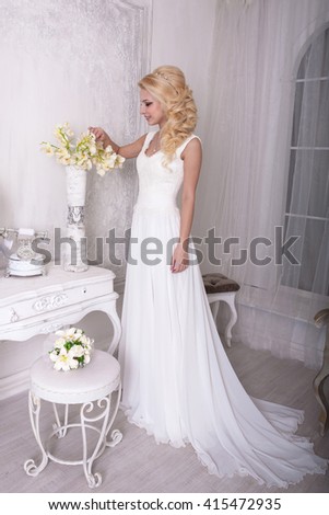 Bride blonde in vintage interior