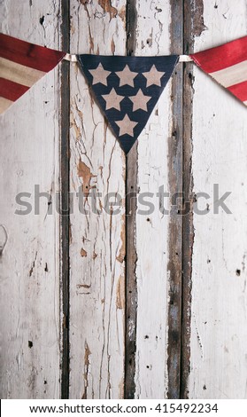 Summer: American Flag Banner Over Painted Wood Background