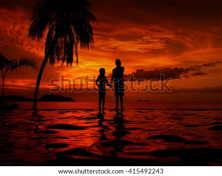 Costa Rica sunset with Children                         