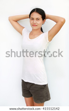 Girl thailand t-shirt exercise isolated white background