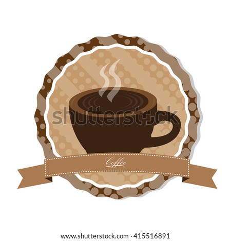Isolated banner with a ribbon with text and a coffee mug