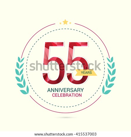 55 Years Anniversary with Low Poly Design and Laurel Ornaments