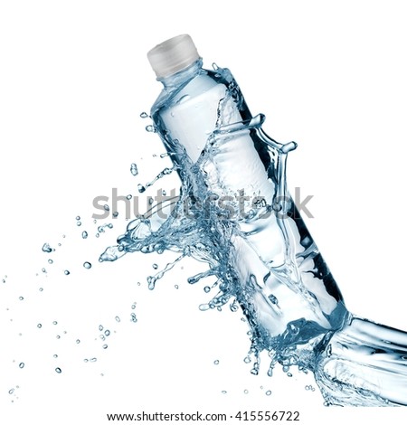 Plastic water bottle splash with drops