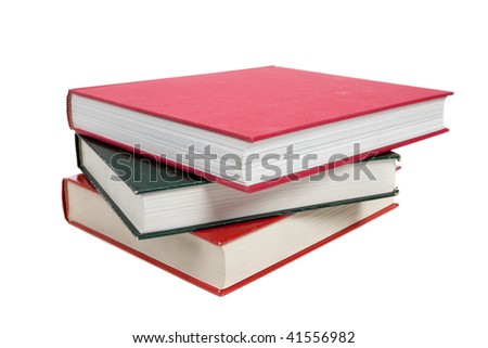 a stack of textbooks on a white background