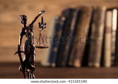 Statue of justice, burden of proof, law theme Royalty-Free Stock Photo #415581580