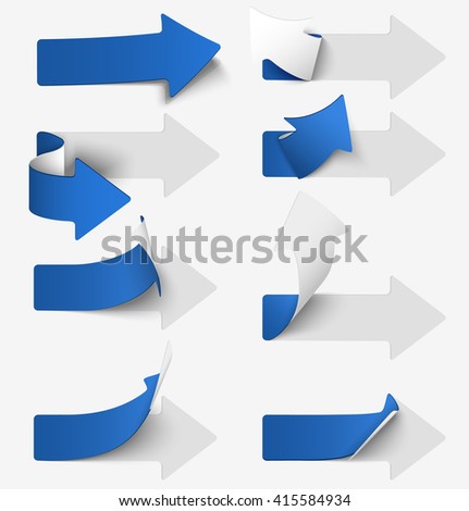 Set of blue paper arrow stickers. Vector illustration
