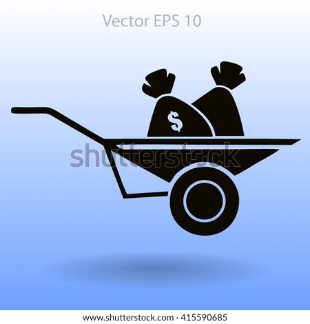 bag of money in a wheelbarrow vector illustration