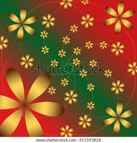 Vector floral gold Golden grid pattern on the red green background 