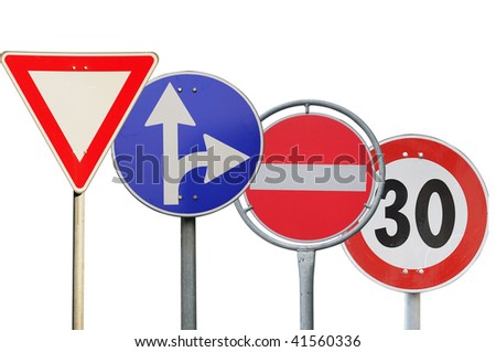 Four road sign on a white background