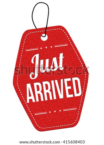 Just arrived red leather label or price tag on white background, vector illustration