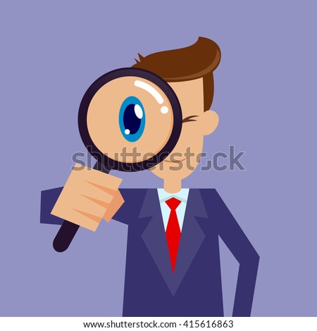 Vector stock of businessman looking through magnifying glass, focusing