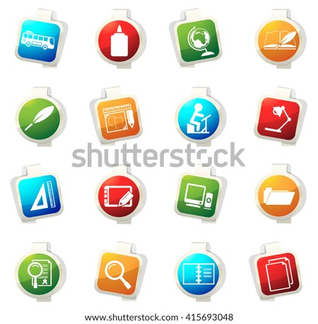 School stickers label icon set for web sites