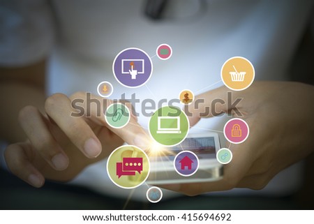 social media application software icons on mobile , business concept, shopping online concept , business idea, 